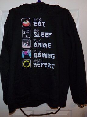 Eat Sleep Anime Gaming Repeat Gamer Men Teen Boy Gifts Anime Pullover Hoodie L